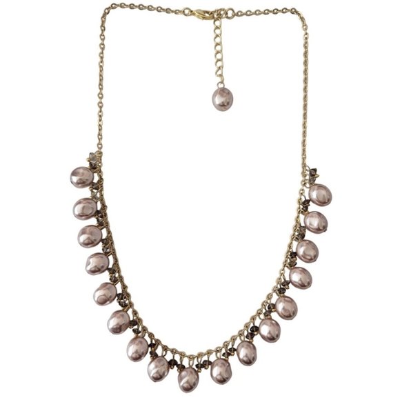 Gold Tone Faux Baroque Pearl Purple Glass Bead Dangle Stations Necklace, E477 - Picture 1 of 7